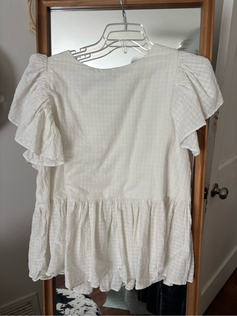 Ruffled Peplum Tunic Top in White